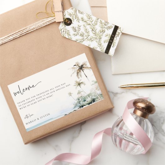 Tropical Island Beach bruiloft welkomsttas Rechthoekige Sticker (Geschenken)