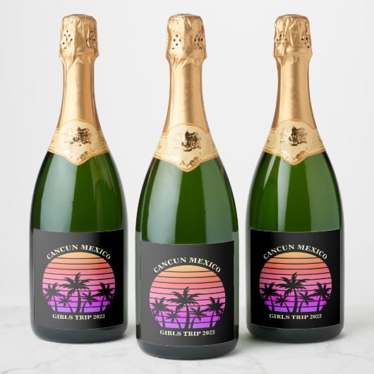 Tropical Island Beach Palm Tree Party Champagne Sparkling Wijnetiket (Flessen)