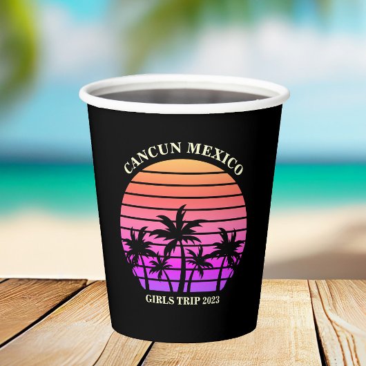 Tropical Island Beach Palm Tree Roze Black Party Papieren Bekers