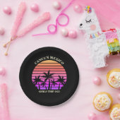 Tropical Island Beach Palm Tree Roze Black Party Papieren Bordje (Feest)