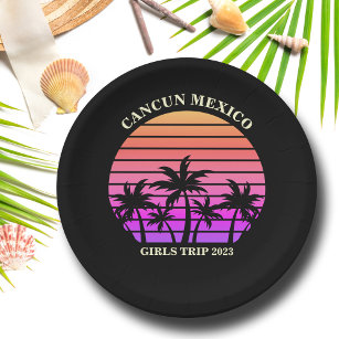 Tropical Island Beach Palm Tree Roze Black Party Papieren Bordje