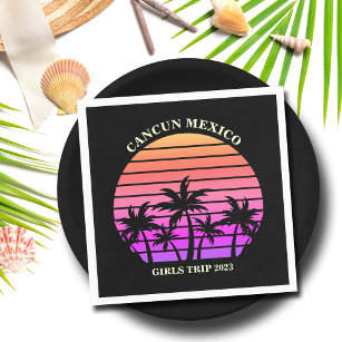 Tropical Island Beach Palm Tree Roze Black Party Servet
