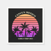 Tropical Island Beach Palm Tree Roze Black Party Servet (Voorkant)