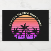 Tropical Island Beach Palm Trees Roze Zwart Mini Sparkling Wijnetiket (Enkel label)