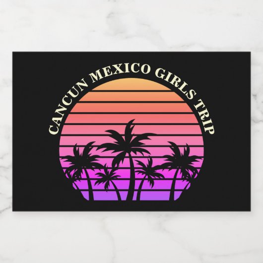 Tropical Island Beach Palm Trees Roze Zwart Mini Sparkling Wijnetiket (Enkel label)