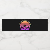 Tropical Island Beach Palm Trees Roze Zwart Waterfles Etiket (Enkel label)