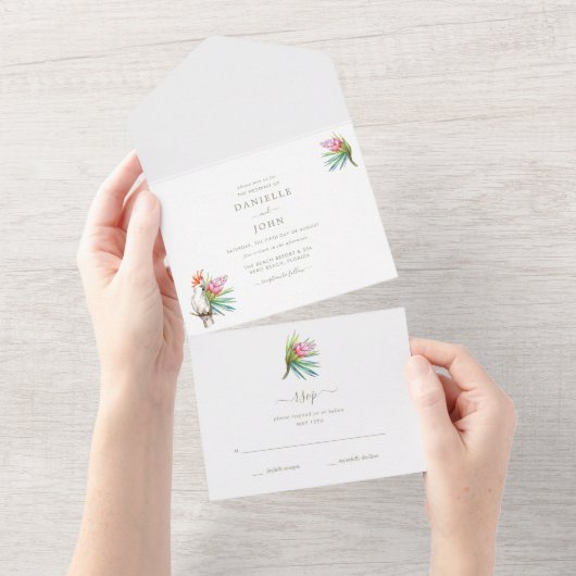 Tropical Island Beach Paradise Wedding RSVP All In One Uitnodiging (Afscheurbaar)
