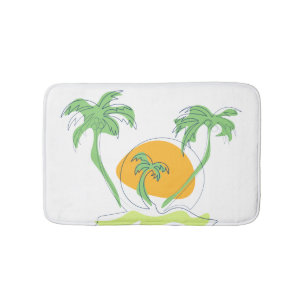 Tropical island beach scenery. Outline palm tree Badmat