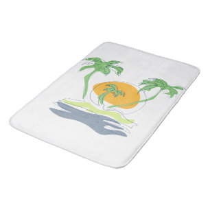 Tropical island beach scenery. Outline palm tree Badmat