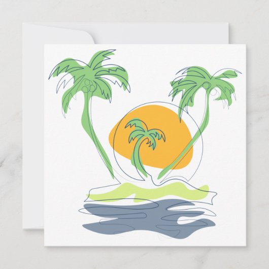Tropical island beach scenery. Outline palm tree   Kaart (Voorkant)
