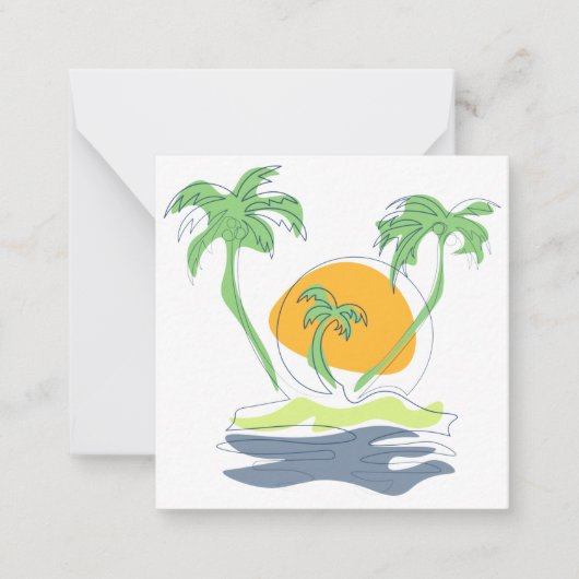 Tropical island beach scenery. Outline palm tree Notitiekaartje (Voorkant)