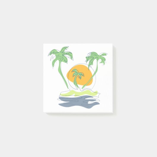 Tropical island beach scenery. Outline palm tree  Post-it® Notes (Voorkant)
