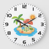 Tropical Island Beach Turtle Palm Tree Picnic Grote Klok (Voorkant)