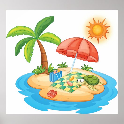 Tropical Island Beach Turtle Palm Tree Picnic Poster (Voorkant)