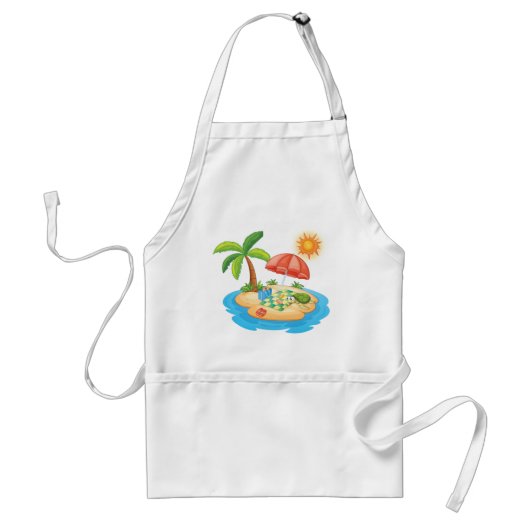 Tropical Island Beach Turtle Palm Tree Picnic Standaard Schort (Voorkant)