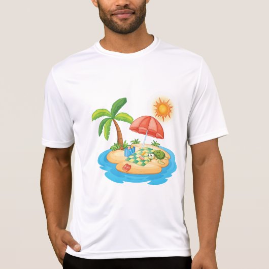 Tropical Island Beach Turtle Palm Tree Picnic T-shirt (Voorkant)