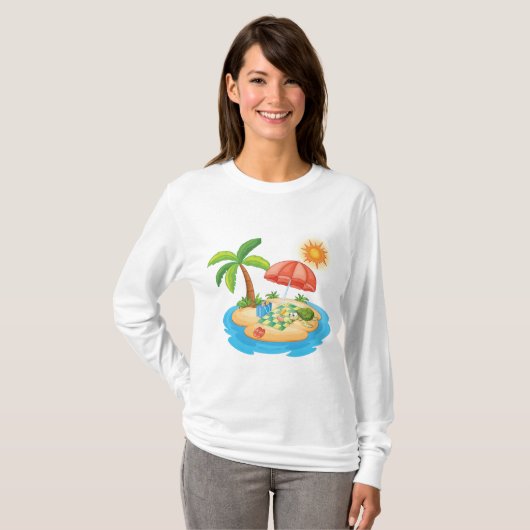 Tropical Island Beach Turtle Palm Tree Picnic T-shirt (Voorkant volledig)