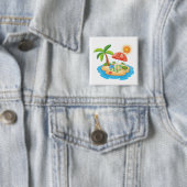 Tropical Island Beach Turtle Palm Tree Picnic Vierkante Button 5,1 Cm (In situ)
