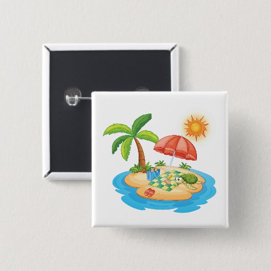 Tropical Island Beach Turtle Palm Tree Picnic Vierkante Button 5,1 Cm (Voorkant /achterkant)