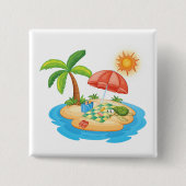 Tropical Island Beach Turtle Palm Tree Picnic Vierkante Button 5,1 Cm (Voorkant)
