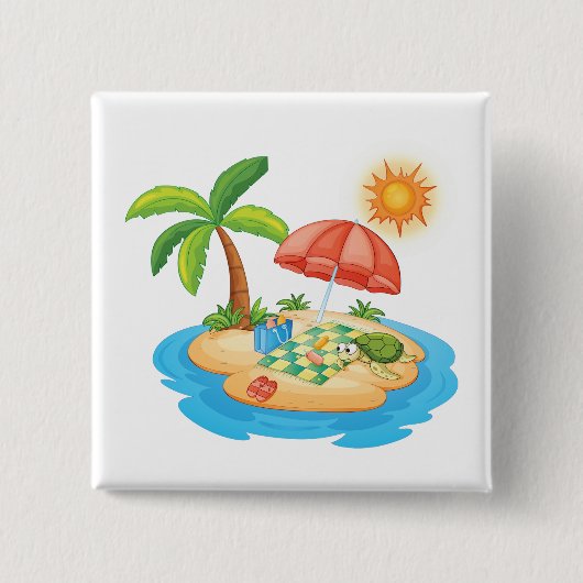 Tropical Island Beach Turtle Palm Tree Picnic Vierkante Button 5,1 Cm (Voorkant)