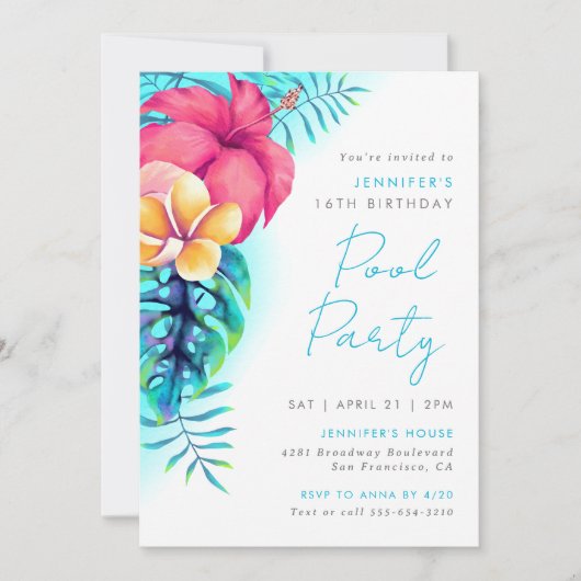 Tropical Island Bloemen Zwembad Party Verjaardag A Kaart (Voorkant)