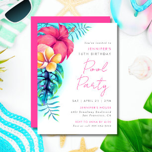 Tropical Island Bloemen Zwembad Party Verjaardag Kaart