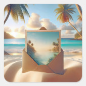Tropical Island Briefkaart in een envelop Vierkante Sticker (Voorkant)