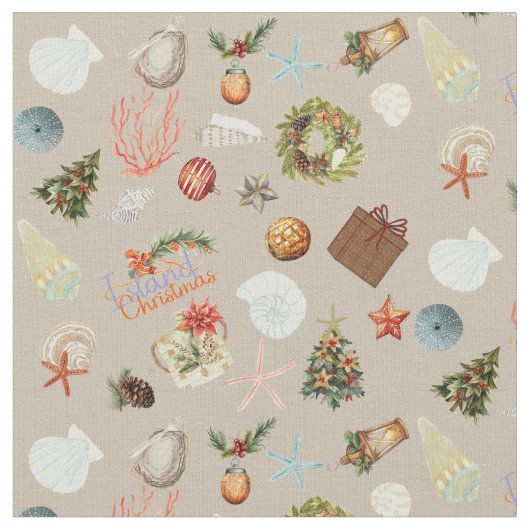 Tropical Island Christmas Waterverf Ditsy Stof (Close Up)