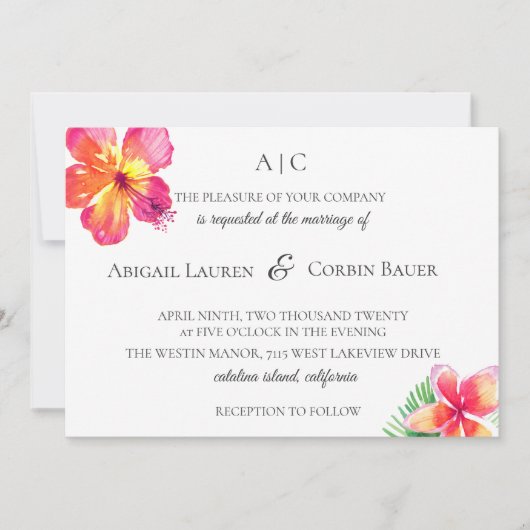 Tropical Island Floral bruiloft uitnodiging (Voorkant)