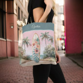 Tropical Island Flower Surfboard Palm Tree W Naam Tote Bag