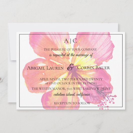 Tropical Island Hibiscus bruiloft uitnodiging (Voorkant)