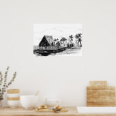 Tropical Island Huts Palm Trees Totem Poles Poster (Keuken)