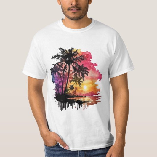 Tropical island landscape at dusk t-shirt (Voorkant)