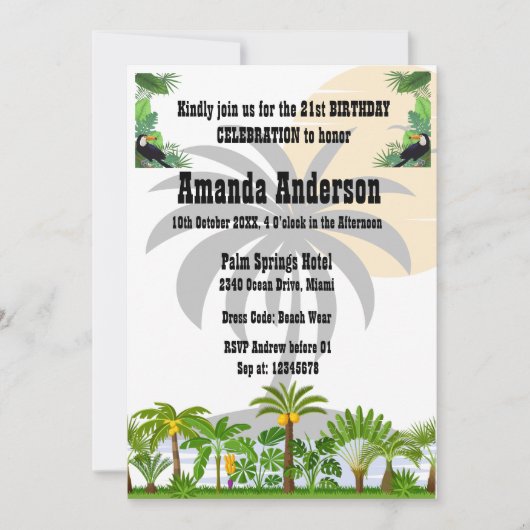 Tropical Island Palm Sunset Uitnodiging (Voorkant)