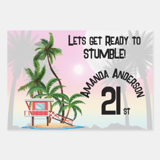 Tropical Island Palm Sunset Uitnodiging Inpakpapier Vel (Voorkant)