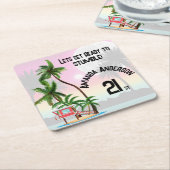 Tropical Island Palm Sunset Uitnodiging Kartonnen Onderzetters (Schuin)