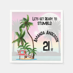 Tropical Island Palm Sunset Uitnodiging Servet