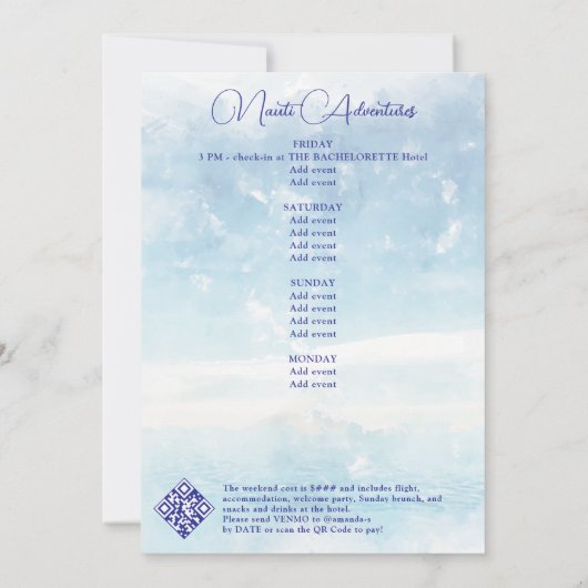 Tropical Island Palm Tree Destination Bachelorette Kaart (Achterkant)