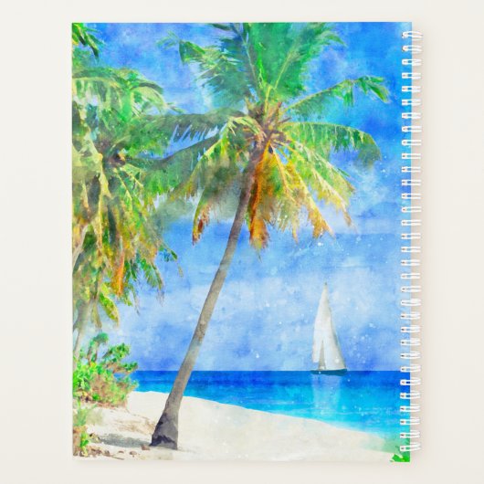 Tropical Island Palm Tree met zeilboot Planner (Achterkant)