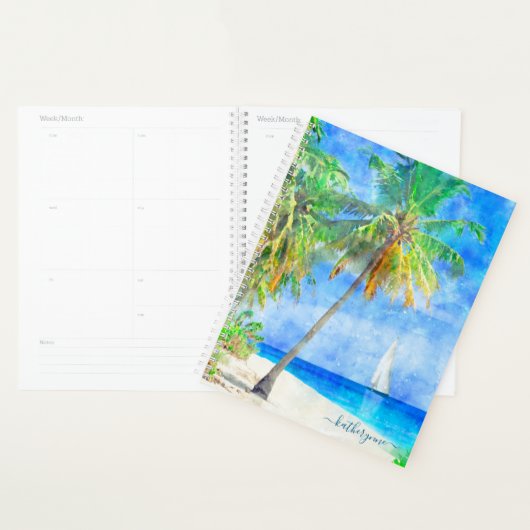 Tropical Island Palm Tree met zeilboot Planner (Display)