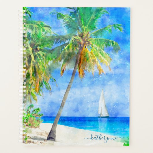 Tropical Island Palm Tree met zeilboot Planner (Voorkant)