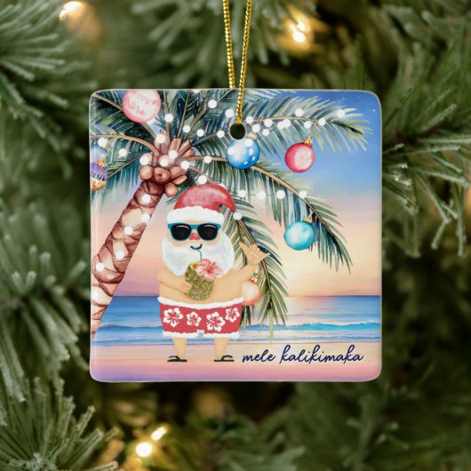 Tropical Island Palm Tree & Santa Christmas Keramisch Ornament (Boom)