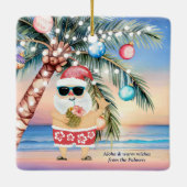 Tropical Island Palm Tree & Santa Christmas Keramisch Ornament (Achterkant)