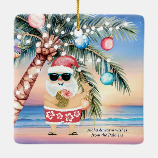 Tropical Island Palm Tree & Santa Christmas Keramisch Ornament (Achterkant)