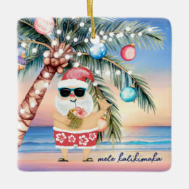 Tropical Island Palm Tree & Santa Christmas Keramisch Ornament