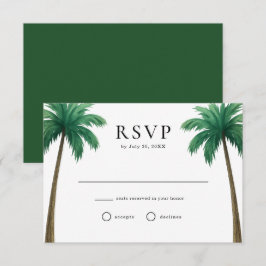 Tropical Island Palm Trees Minimal Beach Wedding RSVP Kaartje