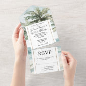 Tropical Island Palm Trees Ocean Beach Wedding All In One Uitnodiging (Afscheurbaar)