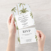 Tropical Island Palm Trees Wedding All In One Uitnodiging (Afscheurbaar)