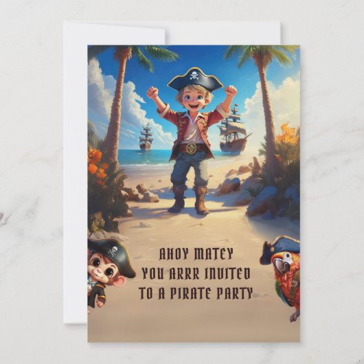 Tropical Island Pirate Boy Verjaardag Uitnodiging (Achterkant)